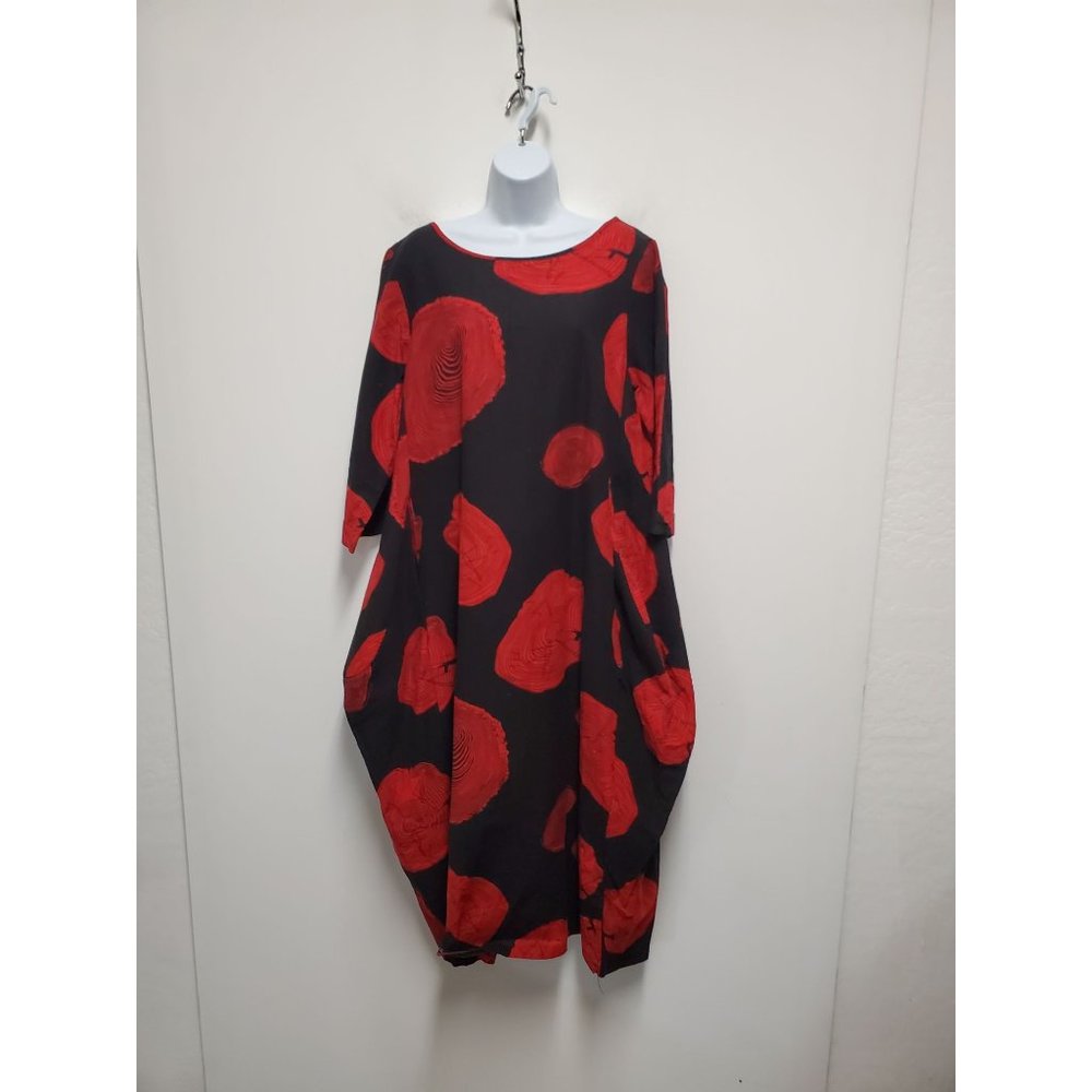 SUNNYME Women Three-quarter Sleeves Casual Retro Cotton Red M